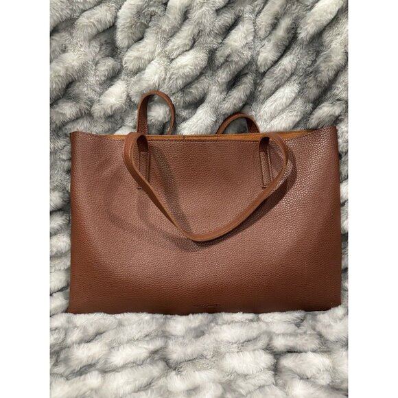 Vince Camuto Vegan Leather Tote Laptop Bag Brown Black Stripe Shopper 11 X 17 - Picture 3 of 8